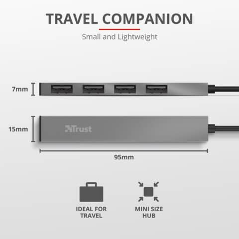 Hub Mini USB 2.0 a 4 porte in alluminio Trust grigio 23786